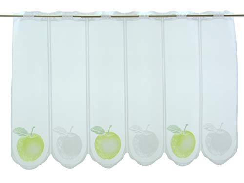 Clever-Kauf-24 Scheibengardine Motiv Apfel grün/weiß | Höhe 30,45,60 oder 75cm | Breite frei wählbar in 15cm Schritten | (Lamellenhöhe 60cm) von Clever-Kauf-24