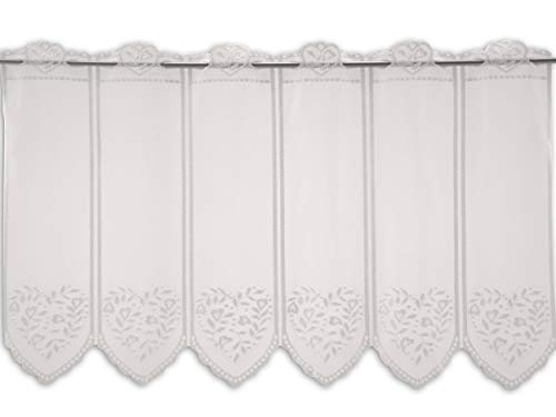 Clever-Kauf-24 Scheibengardine Motiv Jaquard Herz weiß | Höhe 45 oder 60cm | Breite frei wählbar in 15cm Schritten | (Höhe 60cm) von Clever-Kauf-24