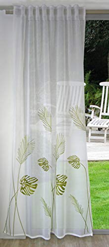 Clever-Kauf-24 Schlaufenschal Monstera | Bestickt | BxH 140x245cm | transparent | 2489 | mit angenähtem Gardinenband | von Clever-Kauf-24