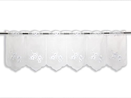 Clever-Kauf-24 nach Maß Scheibengardine Bestickt mit Blumen weiß in 30cm Höhe Breite frei wählbar von Clever-Kauf-24