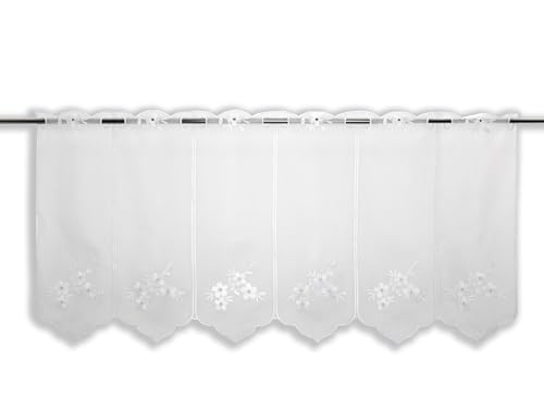 Clever-Kauf-24 nach Maß Scheibengardine Bestickt mit Blumen weiß in 45cm Höhe Breite frei wählbar von Clever-Kauf-24