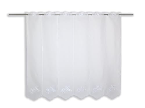 Clever-Kauf-24 nach Maß Scheibengardine Bestickt mit Blumen weiß in 90cm Höhe Breite frei wählbar von Clever-Kauf-24