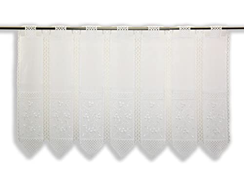 Clever-Kauf-24 nach Maß Scheibengardine Bestickt weiß Ranke Bistrogardine Hardanger (Höhe 45cm) von Clever-Kauf-24