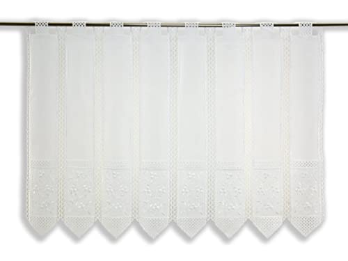 Clever-Kauf-24 nach Maß Scheibengardine Bestickt weiß Ranke Bistrogardine Hardanger (Höhe 60cm) von Clever-Kauf-24