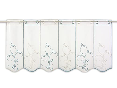 Clever-Kauf-24 nach Maß Scheibengardine Blätterranken Höhe 45/60cm Bistro Panneau Petrol Creme (45cm) von Clever-Kauf-24
