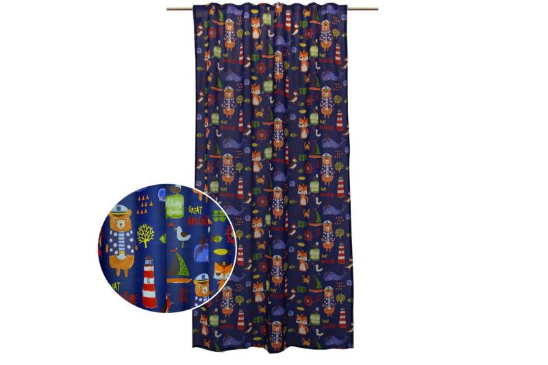 Clever-Kauf-24 Gardine Schlaufenschal Ahoi blau BxH 135x175/245 Kinder verdeckte Schlaufen, blickdichter Vorhang von Clever-Kauf-24