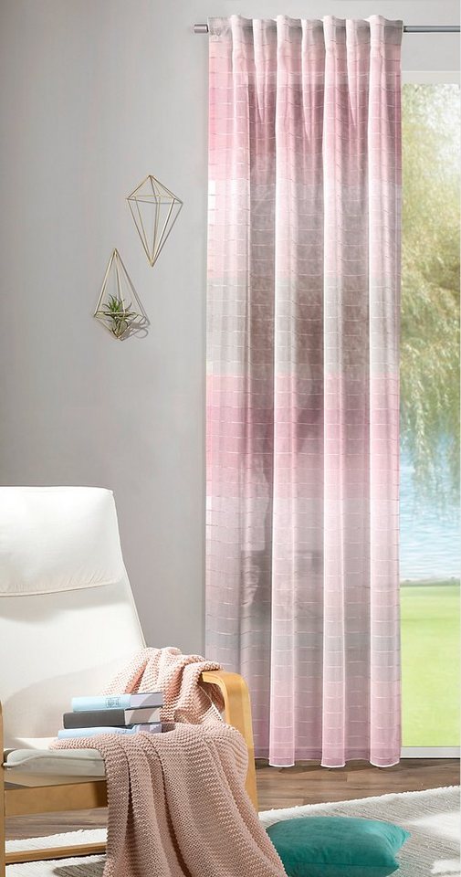 Gardine Schlaufenschal Farbverlauf rosa braun 245 x 135, Clever-Kauf-24, halbtransparenter Seitenschal von Clever-Kauf-24