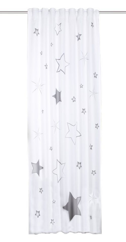 Gardine Schlaufenschal Stars grau 120 cm x 245 cm, Clever-Kauf-24, halbtransparenter Schlaufenschal von Clever-Kauf-24