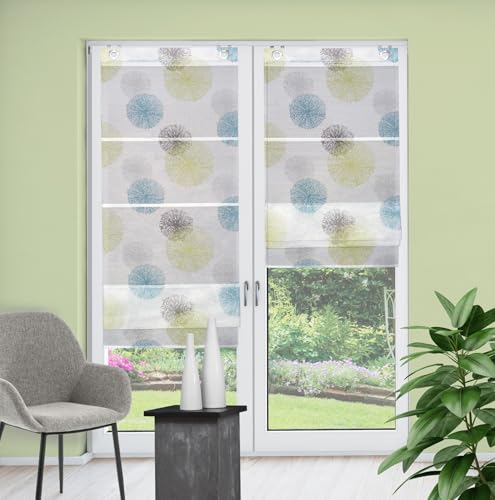 Magnetrollo Rawlins grün inkl. Haken | Raffrollo mit Magnetraffung | Gardine ohne Bohren Montage direkt am Fenster (BxH 70x210cm) von Clever-Kauf-24