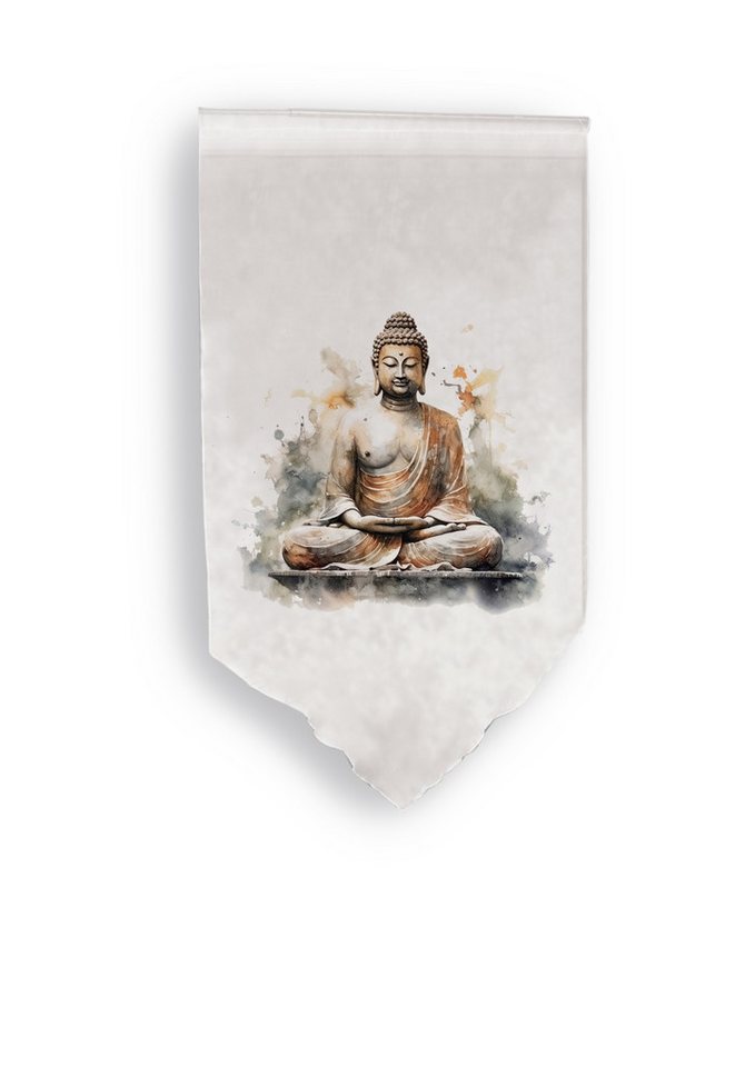 Scheibengardine Fensterbehang Buddha natur BxH 40x80 o. 60/90x100cm, Clever-Kauf-24, Stangendurchzug, transparent von Clever-Kauf-24