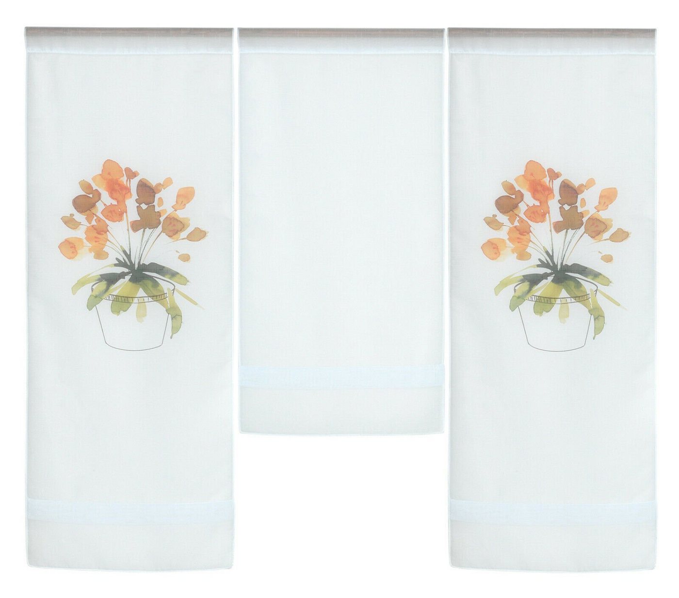 Scheibengardine Design Mini Flächenvorhang Set, bedruckt, Blumen, 4055-01, Clever-Kauf-24, Stangendurchzug (3 St), transparent von Clever-Kauf-24