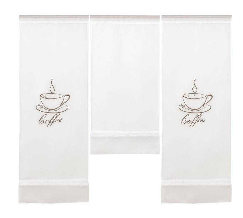 Clever-Kauf-24 Scheibengardine Design Mini Flächenvorhang Set weiß bestickt Kaffee 4057-01, Stangendurchzug (3 St), transparent, bestickt von Clever-Kauf-24