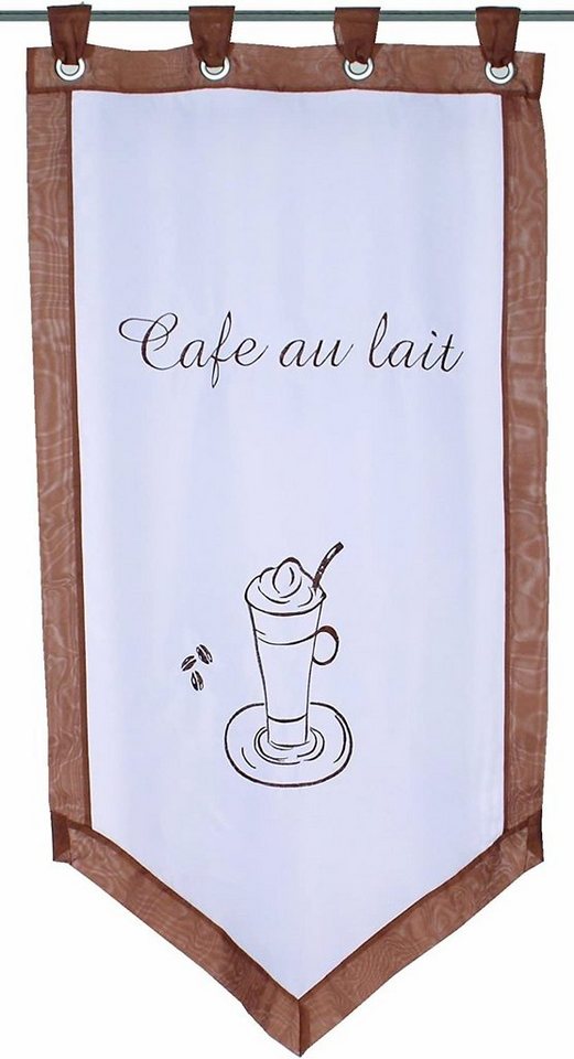 Scheibengardine Fensterbehang Scheibengardine, Kaffee Küchengardine, Bild Türgardine, Cafe au lait, HxB 60x40cm, Clever-Kauf-24, Schlaufen, transparent von Clever-Kauf-24