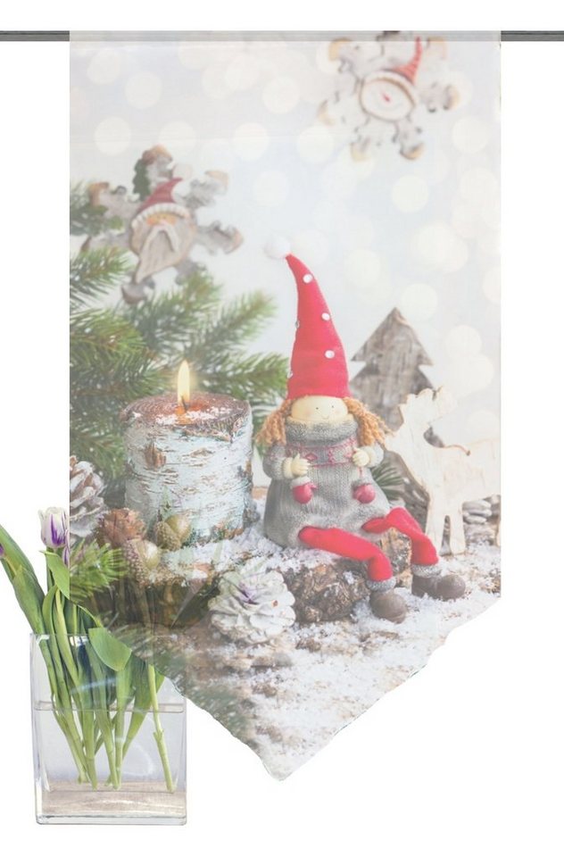 Scheibengardine Fensterbehang Wichtel Kerze, Farbe: rot, BxH 40x80 oder 60x100cm, Weihnachten, Clever-Kauf-24, Stangendurchzug (1 St), transparent von Clever-Kauf-24