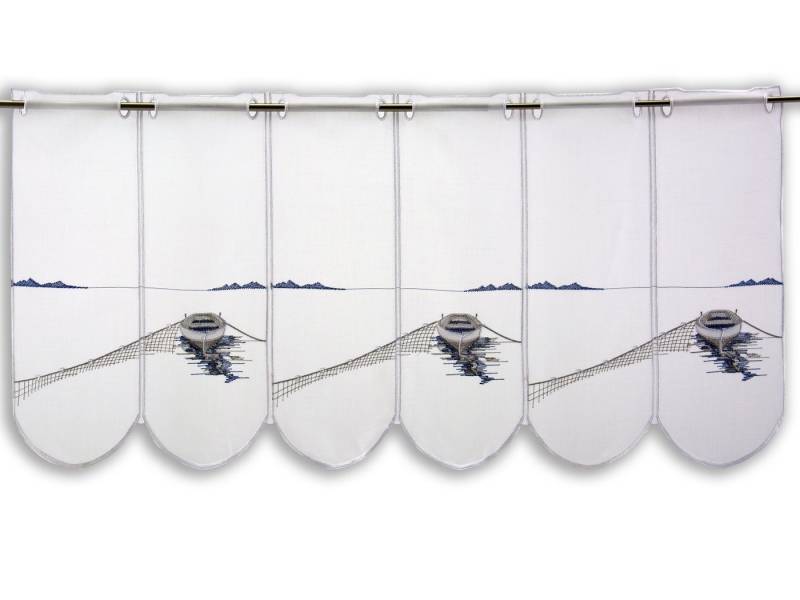 Clever-Kauf-24 Scheibengardine Scheibengardine Fischerboot bestickt blau, transparent, bestickt von Clever-Kauf-24