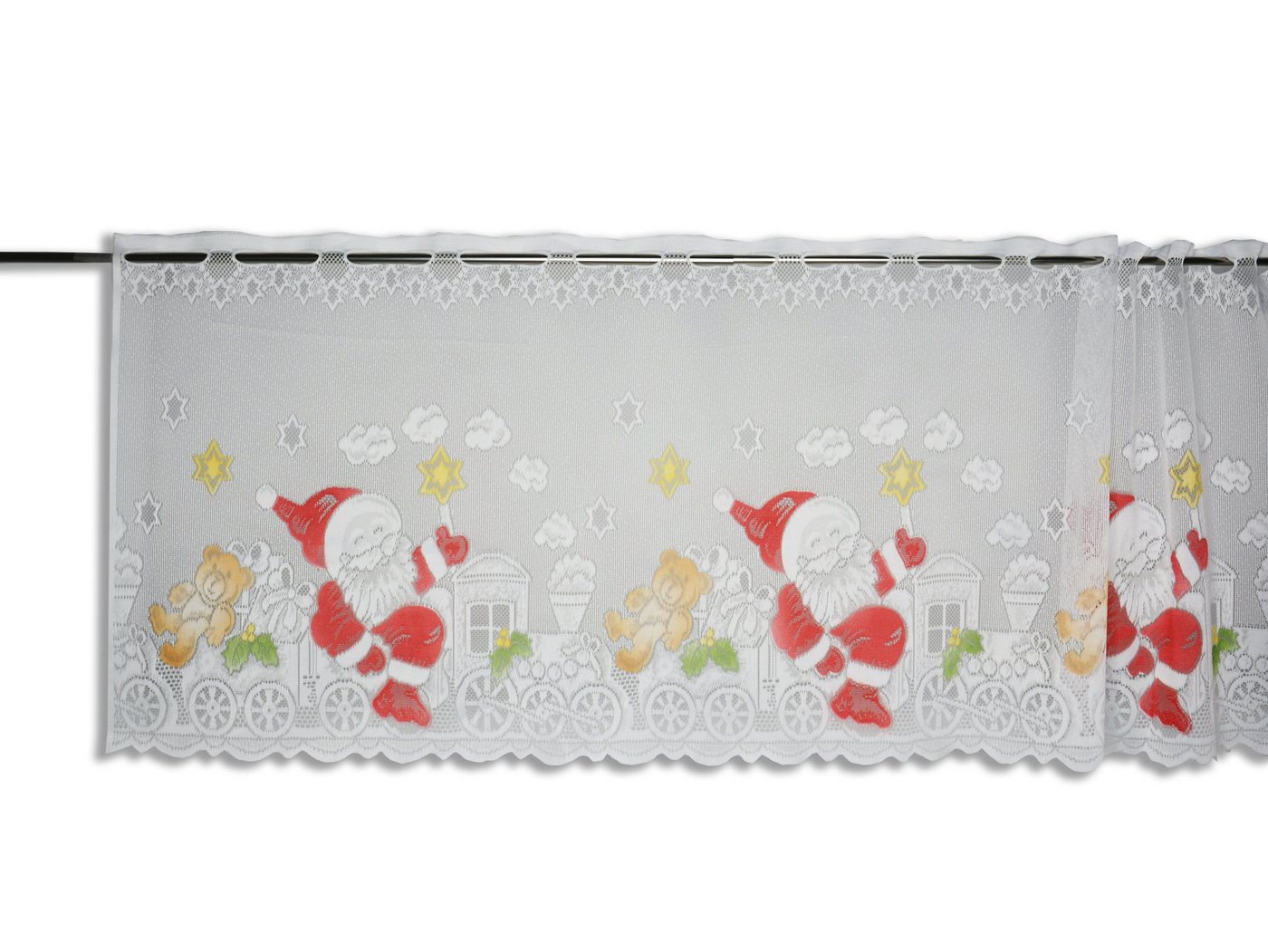 Scheibengardine Scheibengardine Weihnachtsmann Zug, HxB 50x140cm, Clever-Kauf-24, Stangendurchzug (1 St), transparent, Scheibengardine, Store von Clever-Kauf-24