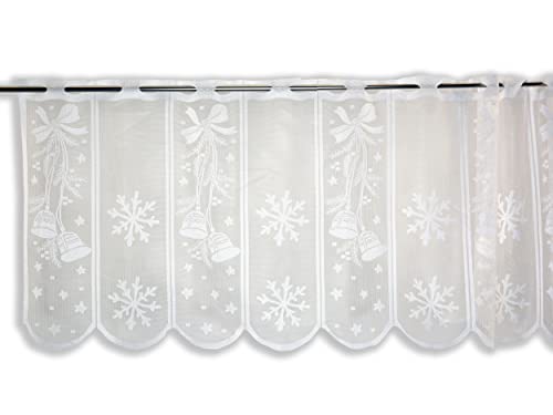 Clever-Kauf-24 Scheibengardine | Schneeflocke | Glocke | HxB 50x140cm | Weihnachten | weiß | Advent Schnee Winter | von Clever-Kauf-24