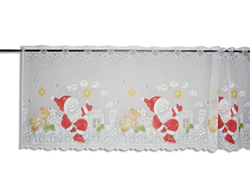 Scheibengardine | Weihnachtsmann | Zug | HxB 50x140cm | Stern Winter Advent rot | von Clever-Kauf-24