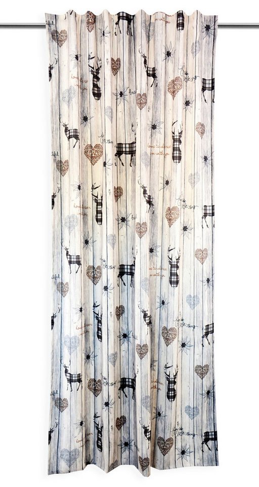 Clever-Kauf-24 Vorhang Schlaufenschal Hirsch Landhaus braun 135x145/ 175/ 245, verdecketeSchlaufen (1 St), halbtransparent, Store von Clever-Kauf-24