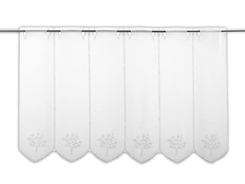 nach Maß Scheibengardine Baum Bestickt Höhe 30/60cm Bistro Panneau weiß Weiss (60cm) von Clever-Kauf-24