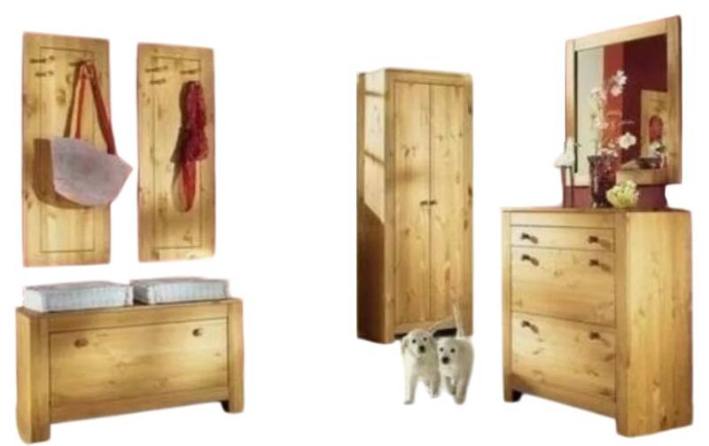 Clever-Moebel Garderoben-Set 6 tlg Garderoben Set im Landhausstil Dielenset Dielenmöbel aus Kiefer, (Sparset, 6tlg. Set), Stil: Landhaus, 6 teilig von Clever-Moebel