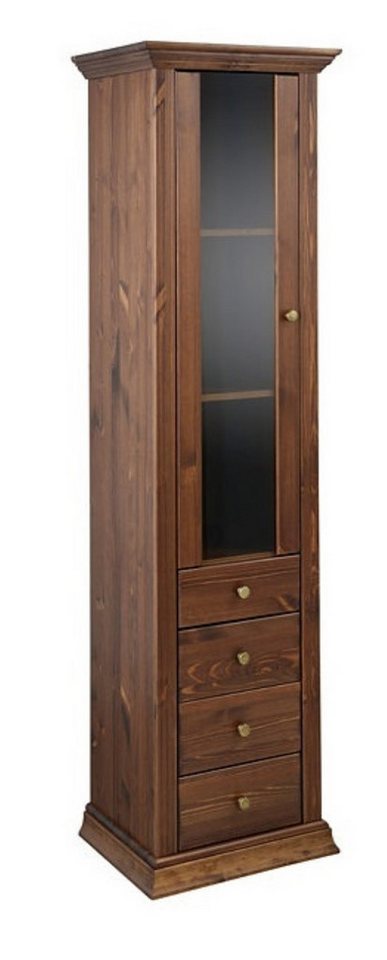 Clever-Moebel Standvitrine Vitrine aus Kiefernholz dunkelbraun, Schrank Höhe 180cm, Breite 49cm, Tiefe 39cm von Clever-Moebel