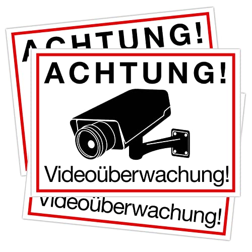 Clever Pool 3 Aufkleber Achtung Videoüberwachung Schild – DIN A4 – wetterfest - Kameraüberwachung – Einbruchschutz – Warnschilder, Hinweisschilder (Motiv Achtung Videoüberwachung) von Clever Pool