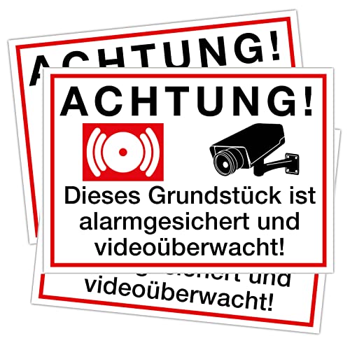 Clever Pool 3 Aufkleber Achtung Videoüberwachung Schild – DIN A4 – wetterfest - Kameraüberwachung – Einbruchschutz – Warnschilder, Hinweisschilder (Motiv Video und Alarm) von Clever Pool