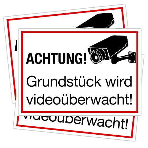 Clever Pool 3 Aufkleber Achtung Videoüberwachung Schild – DIN A4 – wetterfest - Kameraüberwachung – Einbruchschutz – Warnschilder, Hinweisschilder (Motiv videoüberwachtes Grundstück) von Clever Pool