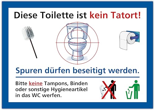 Clever Pool 3 Aufkleber WC ist kein Tatort, bitte reinigen, DIN A4-Bild – wasserfest - Toilettenschild – Türschild – Folienschild –, Hinweisschilder (3 WC Tatort) von Clever Pool