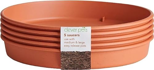 Clever Pots Blumentopf-Untersetzer - 40x Runde Unterteller benutzen mit Mittel und Groß Einfache Freigabe Kunststoff Blumentöpfe, Indoor-& Outdoor-Kunststoff-Untersetzer, Terrakotta von Clever Pots