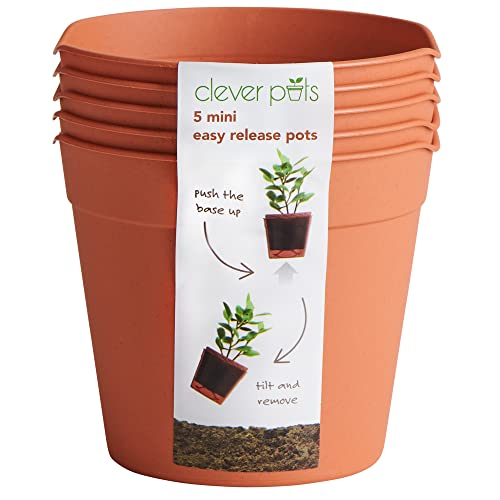 Clever Pots Easy Release Kunststoff-Pflanztöpfe, 5er-Pack Mini-Pflanztöpfe für den Innen- und Außenbereich für gesundes Wurzelwachstum, Pflanztöpfe aus Kunststoff für Blumen und Pflanzen, Terrakotta von Clever Pots