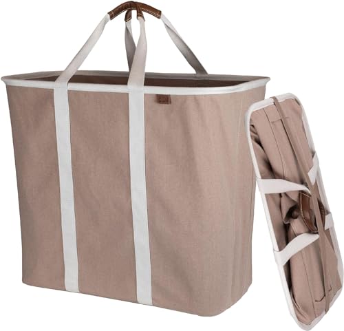 CleverMade Zusammenklappbarer Wäschekorb, Premium großer faltbarer Kleiderkorb, Wäschetasche, Tragetasche für alle Mülleimer, XL Pop-Up-Caddy mit Griffen, 2 Stück, Mokka von CleverMade