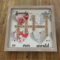Personalisierter Scrabble-Kachel-Familiennamen-Box-Rahmen, 12x12 Personalisierter Scrabble-Kachel-Familiennamen-Box-Rahmen, 12x12 von Cleverchic1