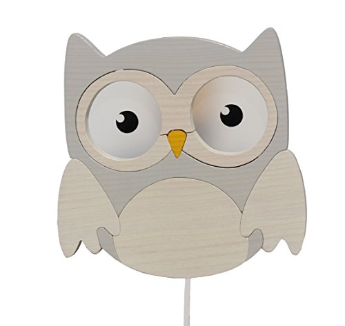 Clevere Kids Kinder-Wandlampe Alle meine Tiere | Handarbeit aus der EU | hochwertige Leselampe, Nachtlicht aus Holz | E14 (Eule grau-weiß) von Clevere Kids baby-collection