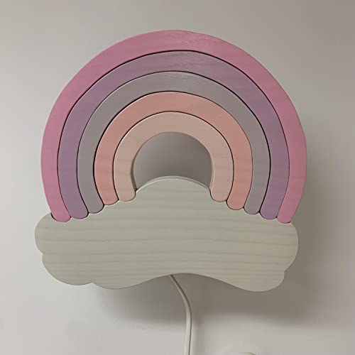 Clevere Kids Kinder-Wandlampe Alle meine Tiere | Handarbeit aus der EU | hochwertige Leselampe, Nachtlicht aus Holz | E14 (Regenbogen rosa) von Clevere Kids baby-collection