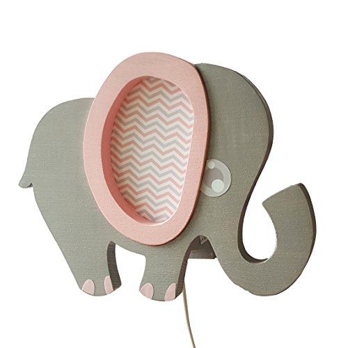 Clevere Kids Kinder-Wandlampe Alle meine Tiere | Handarbeit aus der EU | hochwertige Leselampe, Nachtlicht aus Holz | E14 (Elefant rosa) von Clevere Kids baby-collection
