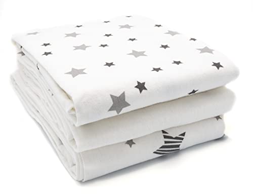 Clevere Kids Moltontücher 3 Stück | saugstarke Molton Unterlage | Baby Spucktücher - 80x80 cm| ultraweich Oeko-TEX Baumwolltücher (Sterne grau) von Clevere Kids baby-collection