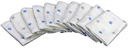 Clevere Kids Spucktücher 10er-Pack | 38x38cm | Öko-Tex 100 | 100% Baumwolle | 60°C waschbar | Mulltücher (Sterne türkis-grau) von Clevere Kids baby-collection