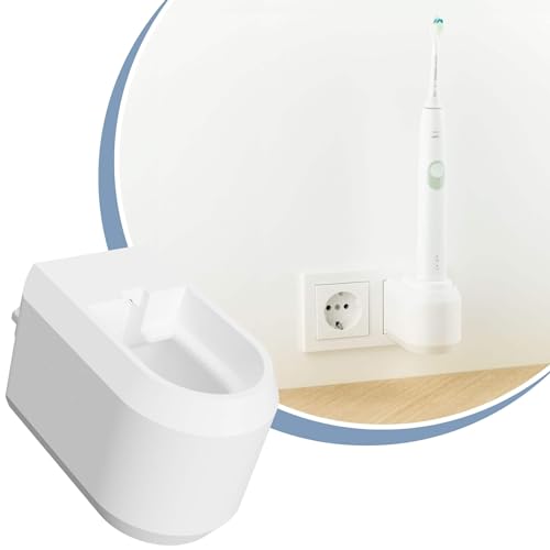 Cleverstation Zahnbürstenhalter elektrische Zahnbürste - passend für Philips Sonicare Zahnbürste (Ladegerät HX6100 notwendig) mit Aufsteckbürsten Aufnahmen (Weiß, Halterung) von Cleverstation