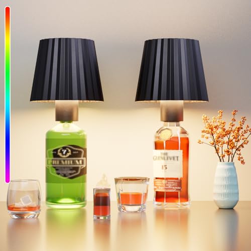 2 Stücke Kabellose LED Flaschenleuchte,LED Akku Flaschenlampen,16 RGB Dimmbare Flaschenlicht,4200mAh Tischleuchte,USB Aufladbare Tischlampe,IP44 Wasserdicht,Touch Control,für Outdoor Restaurant & Bar von Clevich