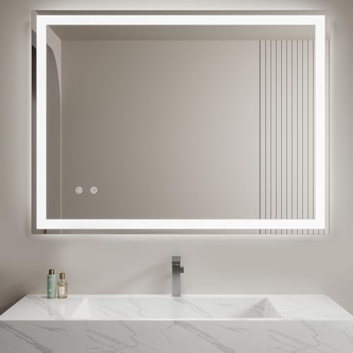 Clevich Badezimmerspiegel mit Beleuchtung 80x60cm 3 einstellbare Lichtfarbe, Stufenlos Dimmbar, Anti-Beschlag LED Badspiegel Wandspiegel Memory-Funktion, Touchschalter,3500 K-6500 K (1, Oblong) von Clevich