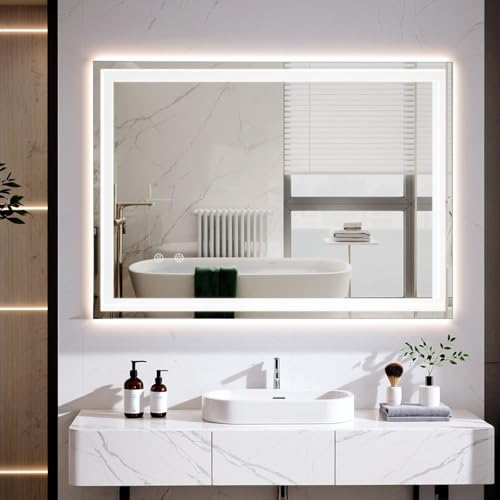Clevich Badspiegel mit Beleuchtung 70×50 cm, LED Spiegel mit 3 Lichtfarben Dimmbar, Gehärtetes Glas Explosionsschutz, Touch-Schalter, Memory-Funktion, Beschlagfrei, Badezimmerspiege mit Licht Clevich Badspiegel mit Beleuchtung 70×50 cm, LED Spiegel mit 3 Lichtfarben Dimmbar, Gehärtetes Glas Explosionsschutz, Touch-Schalter, Memory-Funktion, Beschlagfrei, Badezimmerspiege mit Licht von Clevich