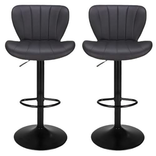 Clevich Barhocker 2er Set, Schön, Bequeme, Höhenverstellbar, Drehbar, Gute Gepolstert, Barstuhl Höhenverstellbar mit Rückenlehne 51 x 46 x 109 cm, 2 Stück Hocker, Dunkelgrau von Clevich