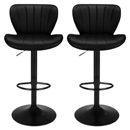 Clevich Barhocker 2er Set, Schön, Bequeme, Höhenverstellbar, Drehbar, Gute Gepolstert, Barstuhl Höhenverstellbar mit Rückenlehne 51 x 46 x 109 cm, 2 Stück Hocker, Schwarz von Clevich