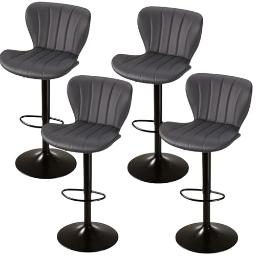 Clevich Barhocker 4er Set, Schön, Bequeme, Höhenverstellbar, Drehbar, Gute Gepolstert, Barstuhl Höhenverstellbar mit Rückenlehne 51 x 46 x 109 cm, 4 Stück Hocker, Dunkelgrau von Clevich