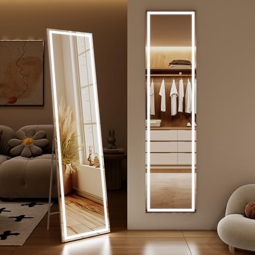 Clevich Ganzkörperspiegel mit Beleuchtung LED Wandspiegel 3 Lichtfarbe Einstellbar Dimmbar Stufenloses Standspiegel mit Memory-Funktion Touch-Schalter Groß 150 x 40CM mit 10-facher Lupe von Clevich