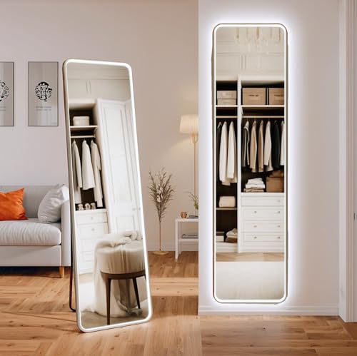Clevich Ganzkorperspiegel mit LED-COB Leuchten, 160x40cm, Alu-Rahmen – Großformatiger Standspiegel/Wandspiegel in voller Länge für Schlafzimmer & Ankleidezimmer, zum Stehen und Hängen von Clevich
