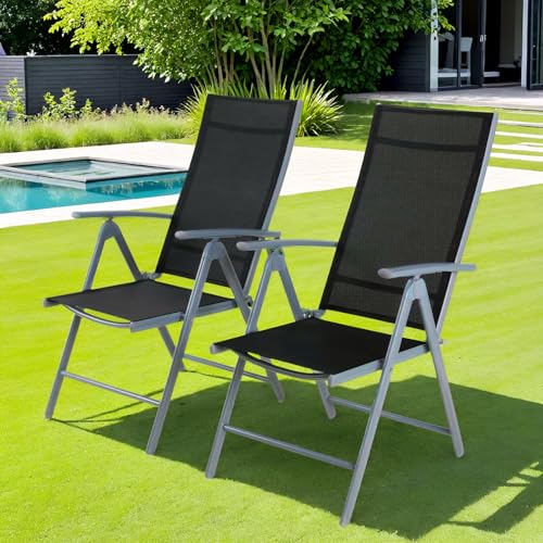 Clevich Gartenstühle Alu 2er Set, Gartenstuhl Hochlehner Klappbar mit 7-Fach Verstellbar Rückenlehne, Balkonstühle bis 120kg, Leicht Campingstühle, Ergonomisch Atmungsaktiv & Komfortabel, Silber Grau Clevich Gartenstühle Alu 2er Set, Gartenstuhl Hochlehner Klappbar mit 7-Fach Verstellbar Rückenlehne, Balkonstühle bis 120kg, Leicht Campingstühle, Ergonomisch Atmungsaktiv & Komfortabel, Silber Grau von Clevich