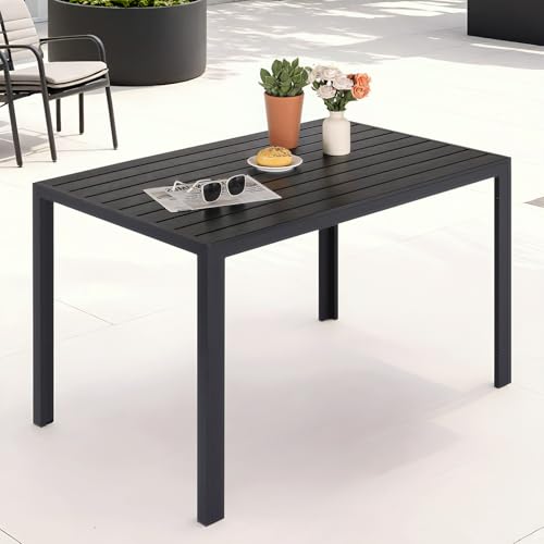 Clevich Gartentisch Wetterfeste, 110x70cm, Outdoor-Esstisch, WPC Balkontisch, Aluminiumrahmen, Wetterfeste Gartenmöbel, Quadratischer Terrassentisch, Schwarz von Clevich